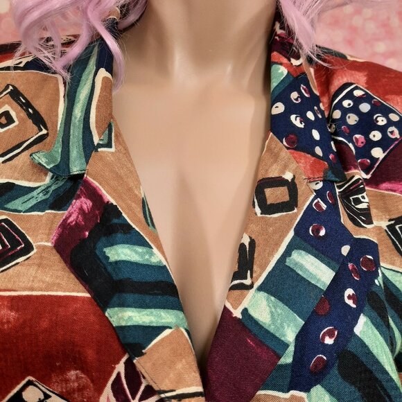 Vintage 80s Funky Tribal Print Oversized Blazer Womens Size M Rayon - Picture 4 of 12